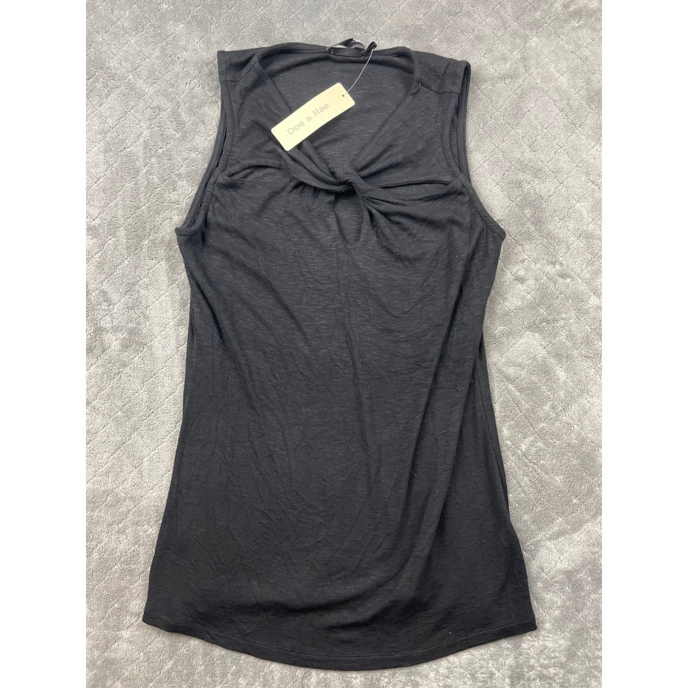 Doe & Rae Womens Twist Front Keyhole Sleeveless Ribbed Slub Knit Top Black M NWT